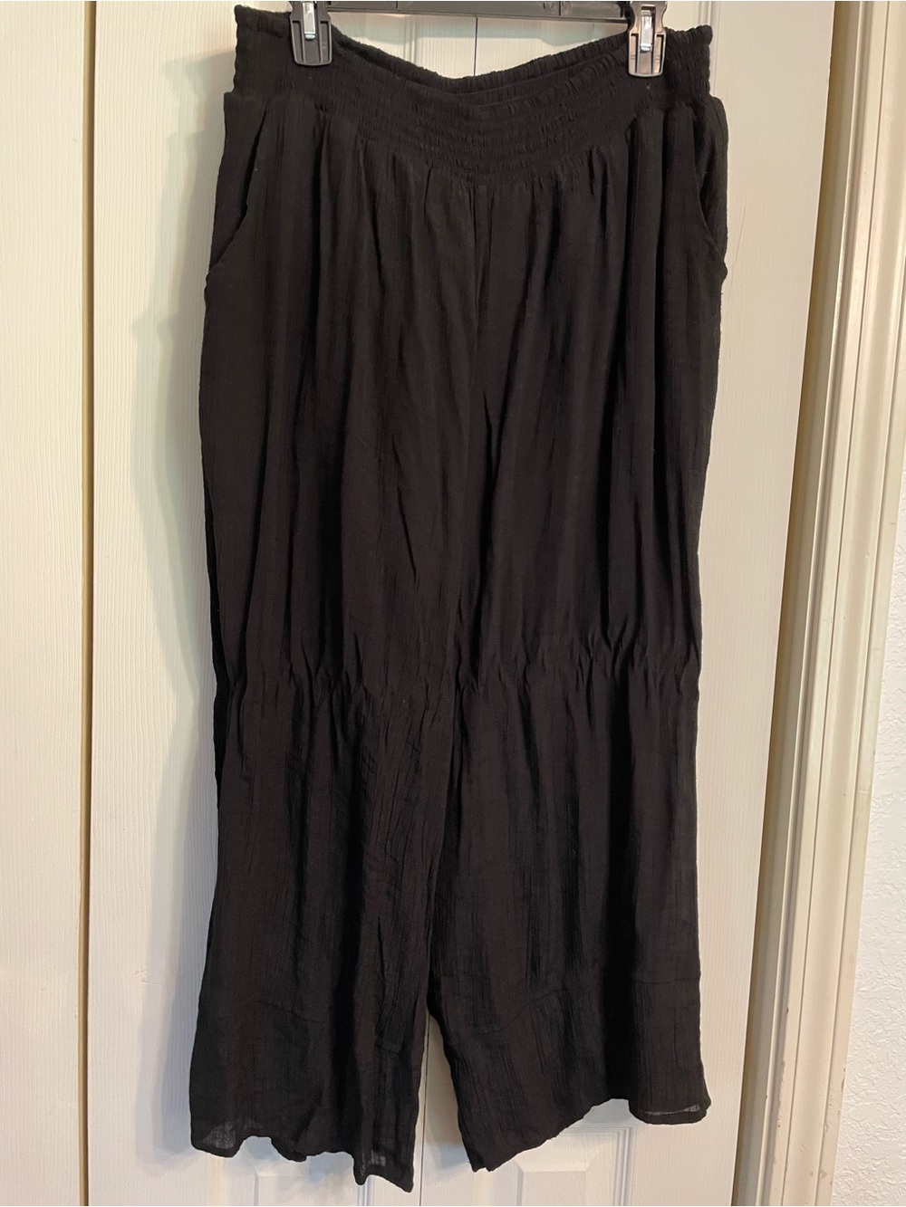 Avenue Black Wide-Leg Pull-On Pants with Smocked Waist